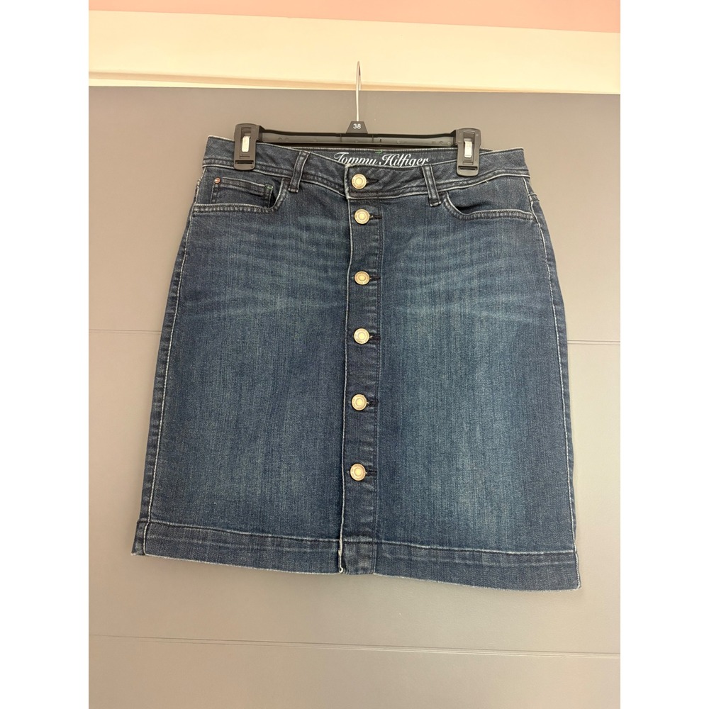 Tommy Hilfiger Womens Blue Denim Button Front Mini Skirt Size 6 Medium Wash